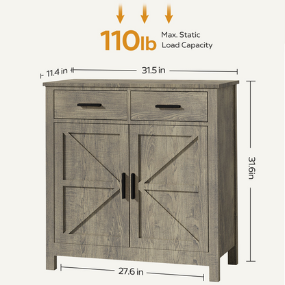 Farmhouse buffet cabinet with drawers, view 2