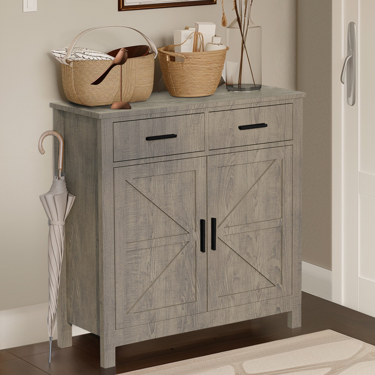 Farmhouse buffet cabinet with drawers, view 5