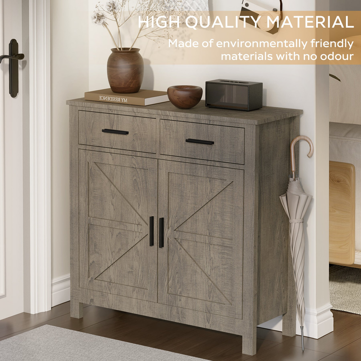 Farmhouse buffet cabinet with drawers, view 6