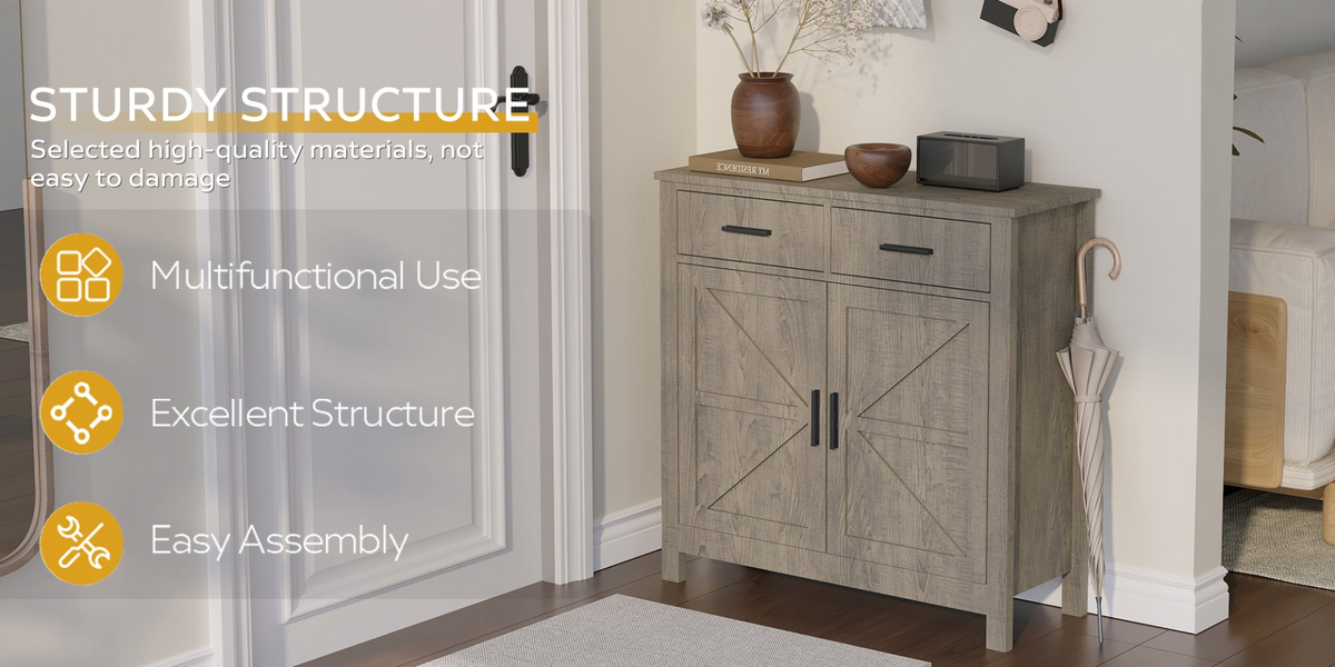Farmhouse buffet cabinet with drawers, view 14