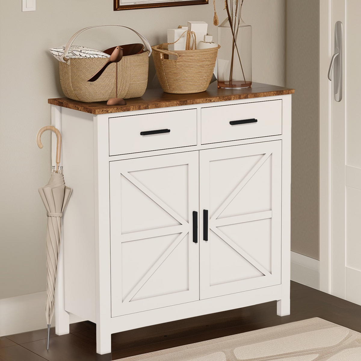 Farmhouse buffet cabinet with drawers, view 16
