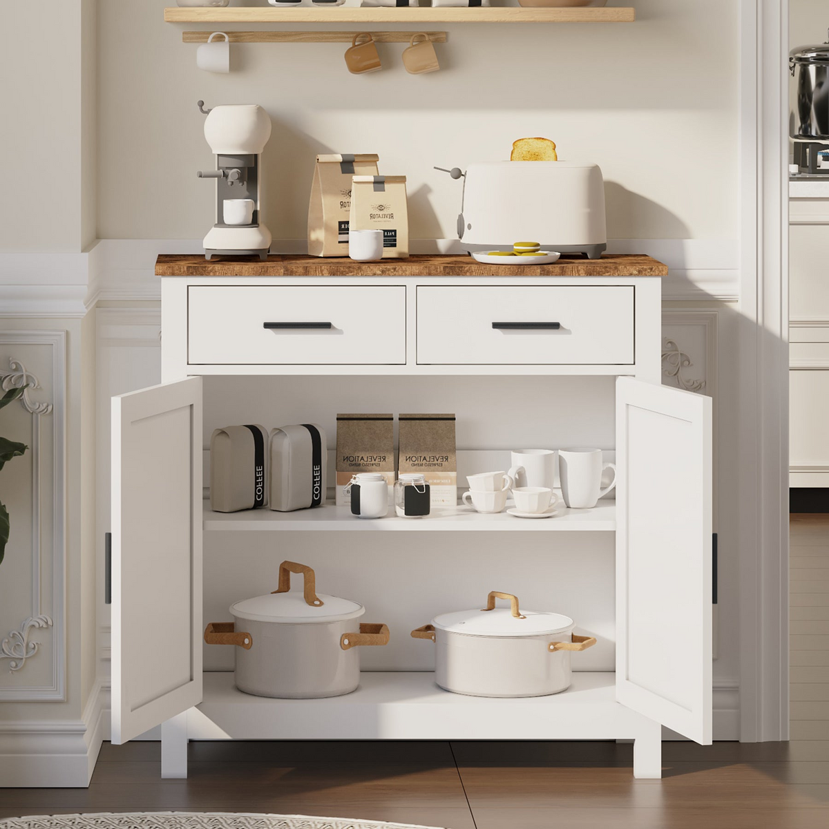Farmhouse buffet cabinet with drawers, view 18