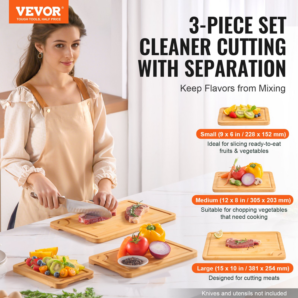 Bamboo cutting board set of 3, view 1