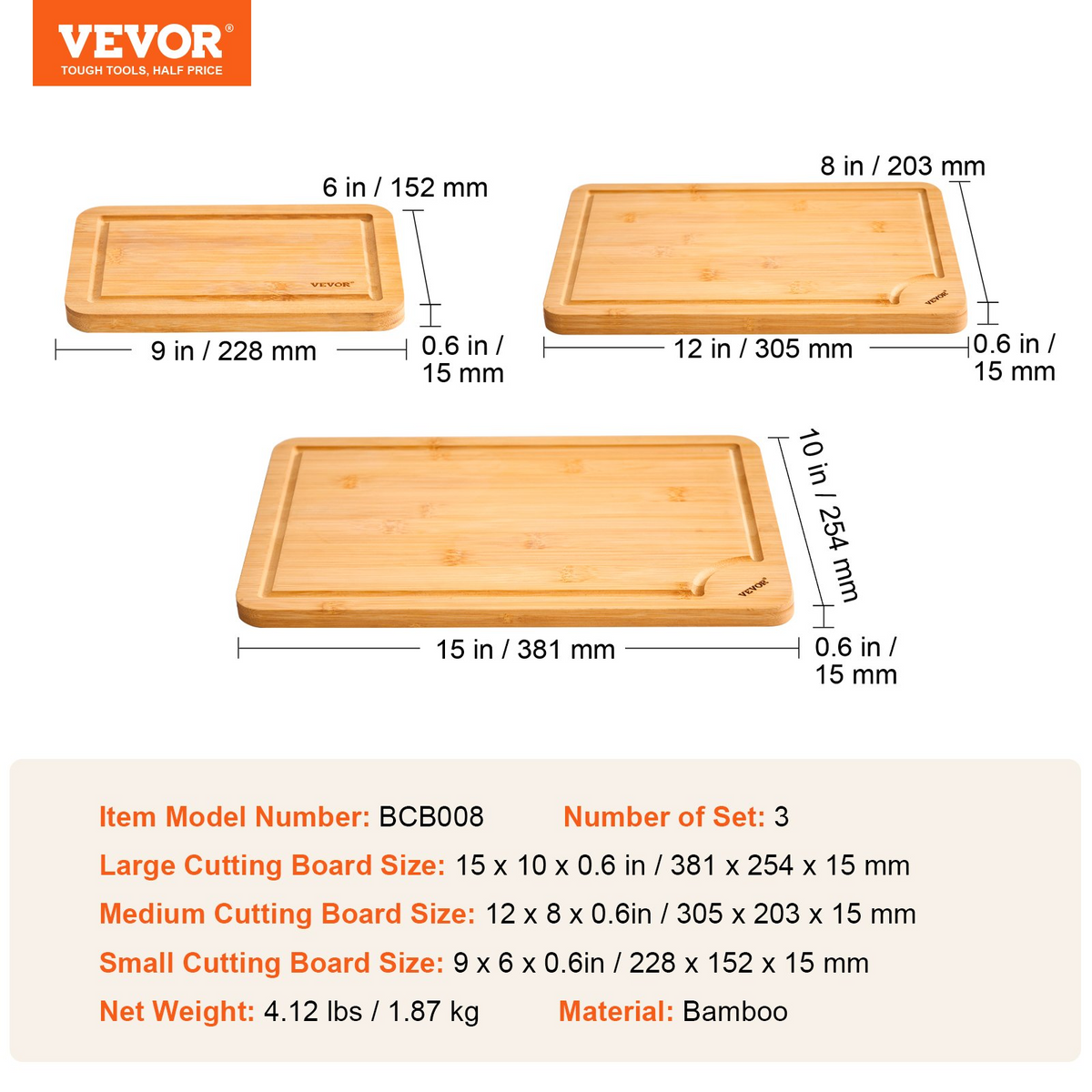 Bamboo cutting board set of 3, view 6
