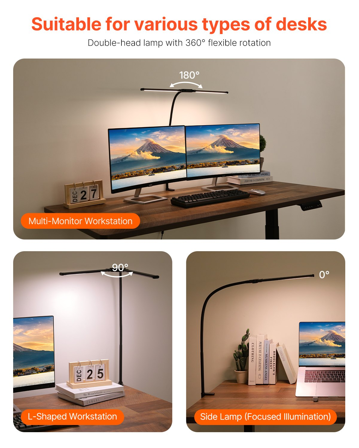 Dual-head LED clamp desk lamp, view 1