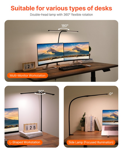Dual-head LED clamp desk lamp, view 1