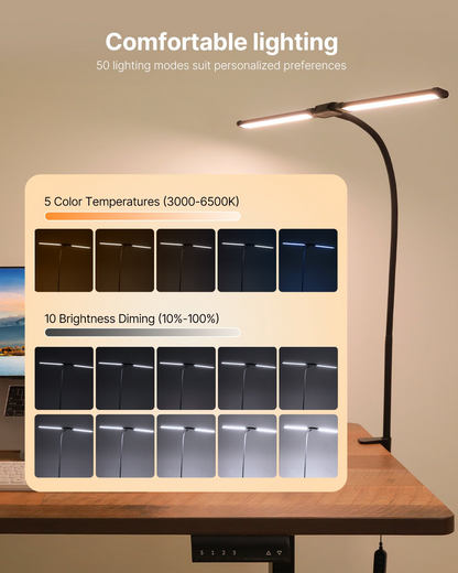 Dual-head LED clamp desk lamp, view 3