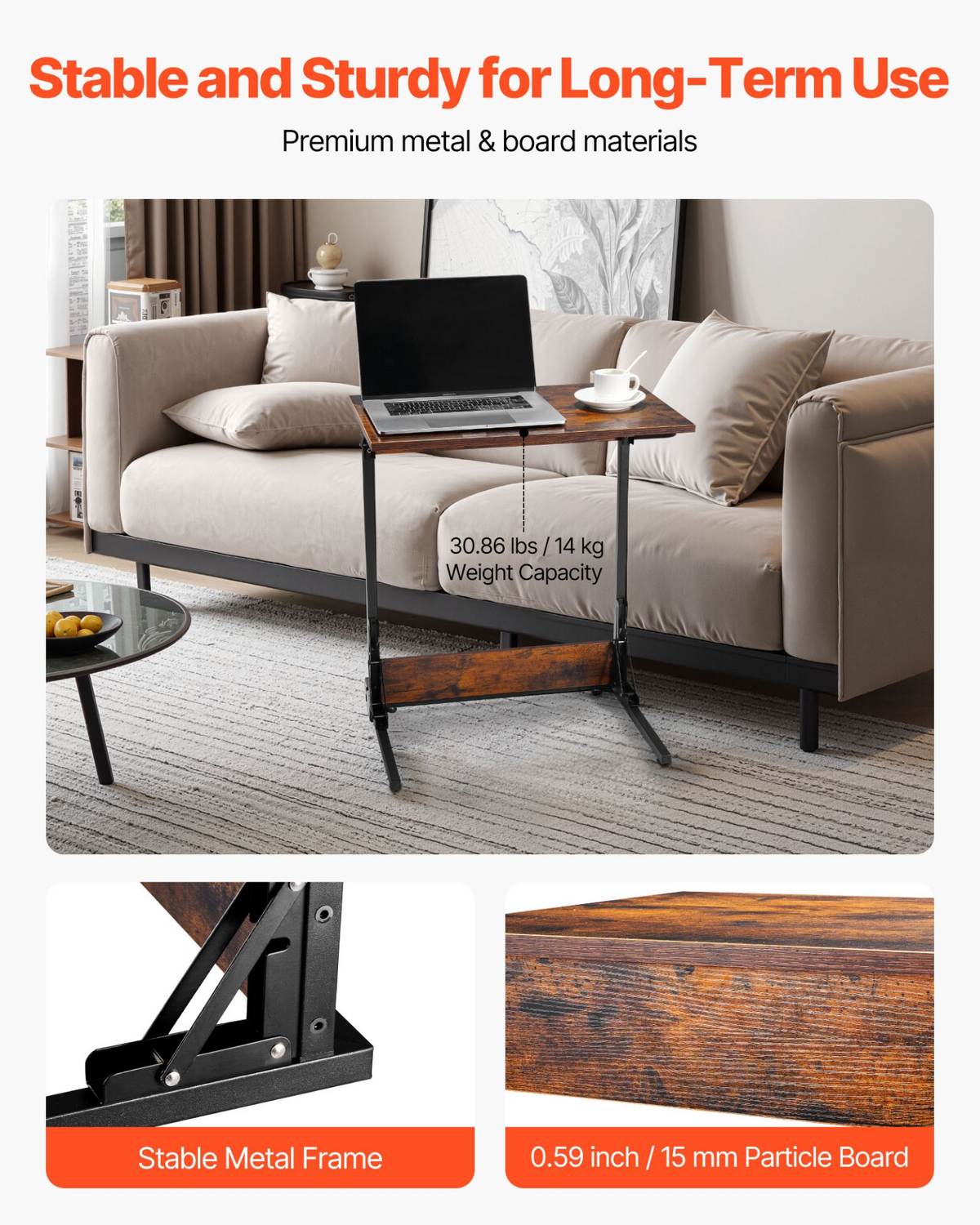 Folding C-shaped side table, view 3