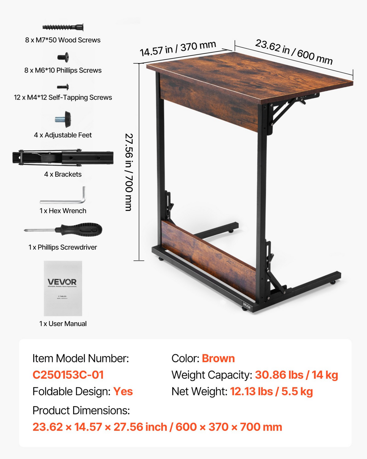 Folding C-shaped side table, view 6