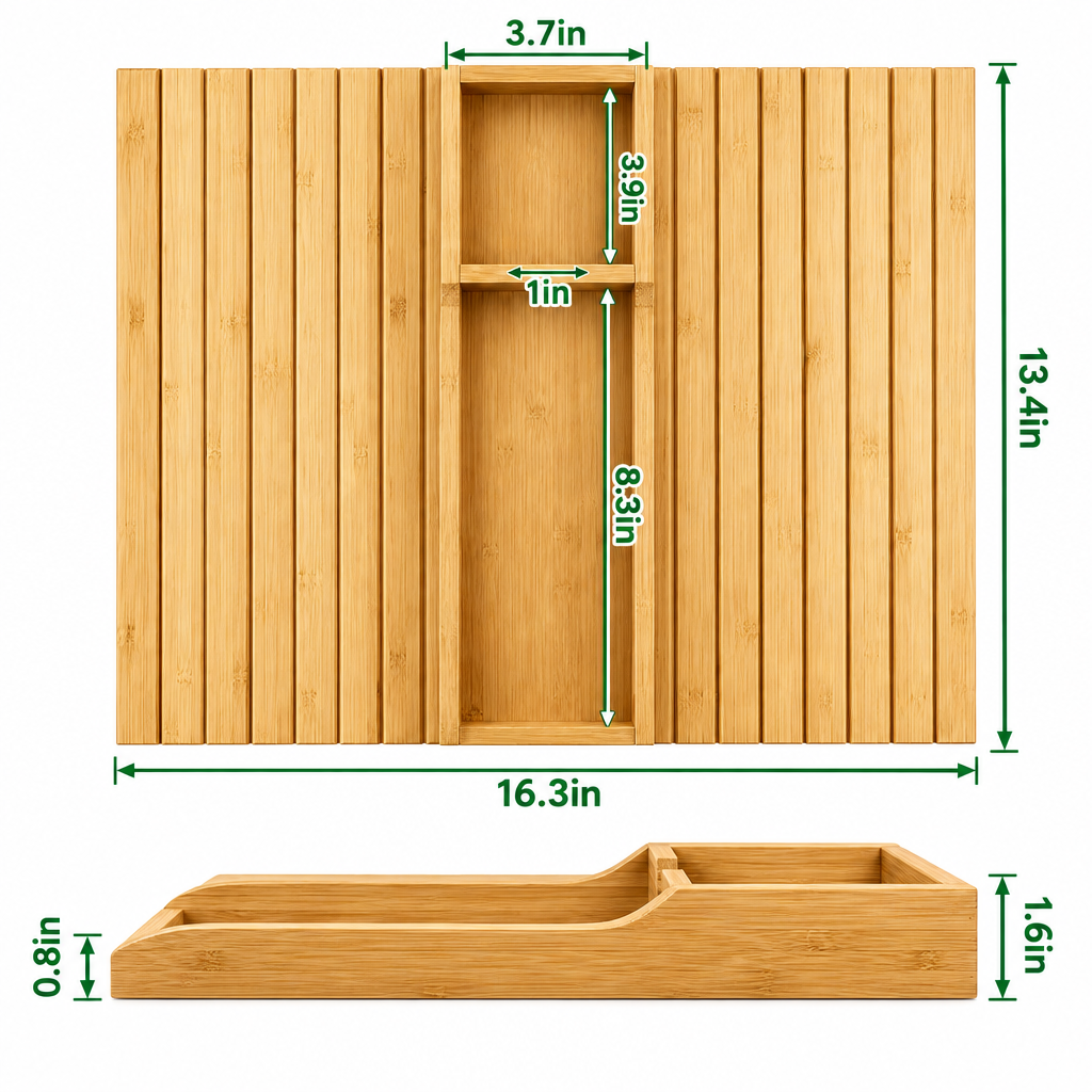 Bamboo tray dimension diagram in inches