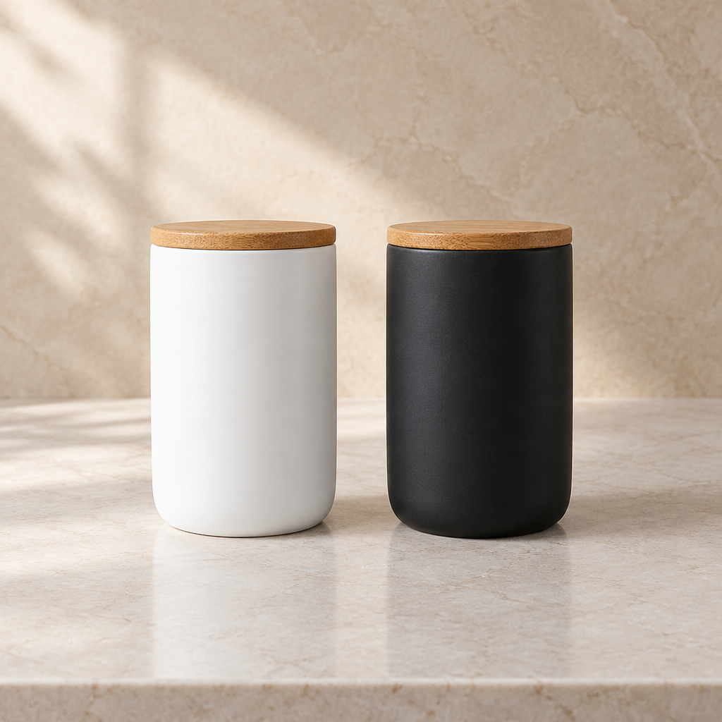 Black and white ceramic jar color options