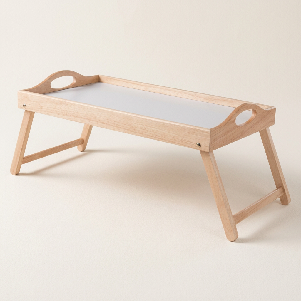 Folding breakfast tray on a warm off-white background