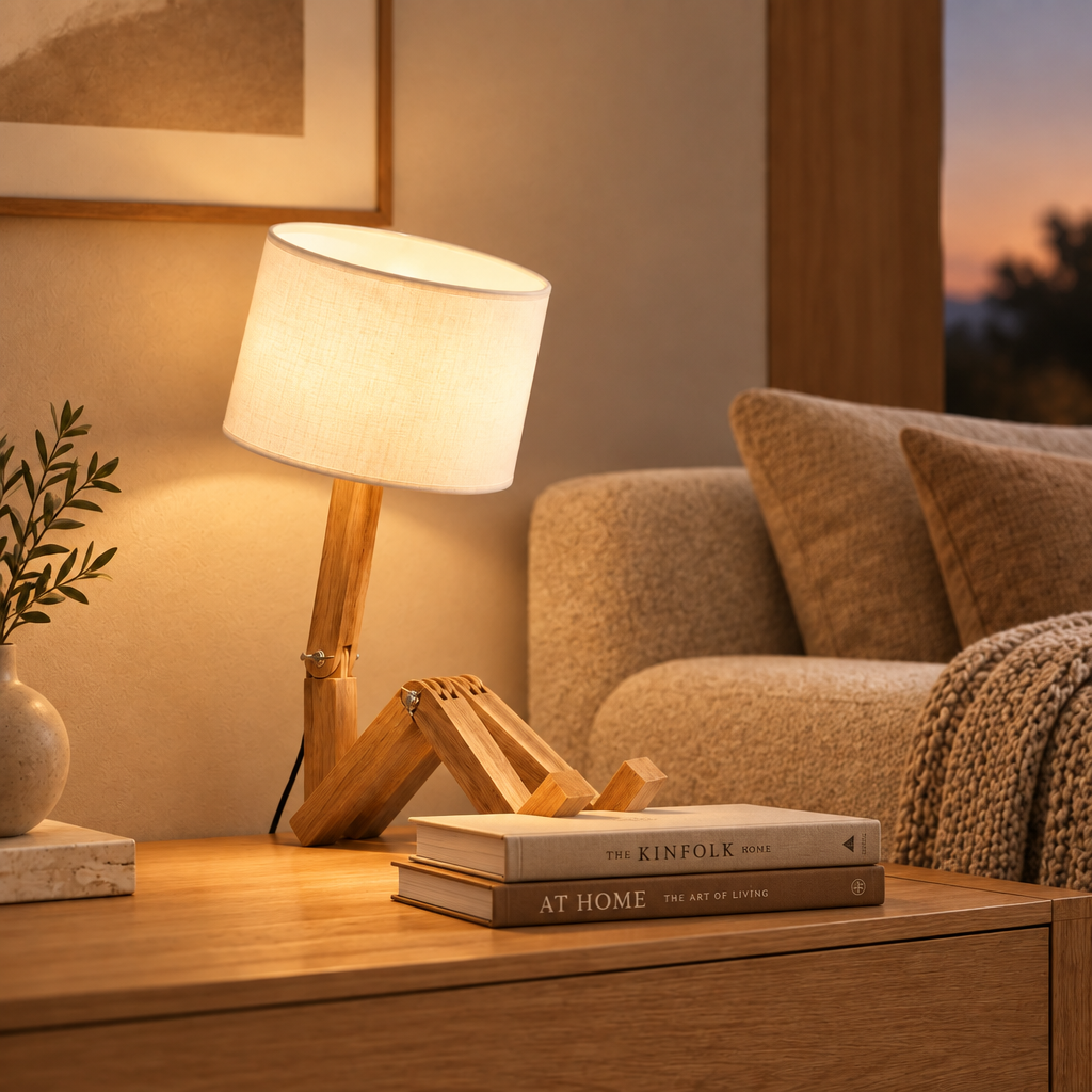 Illuminated table lamp in a modern living space