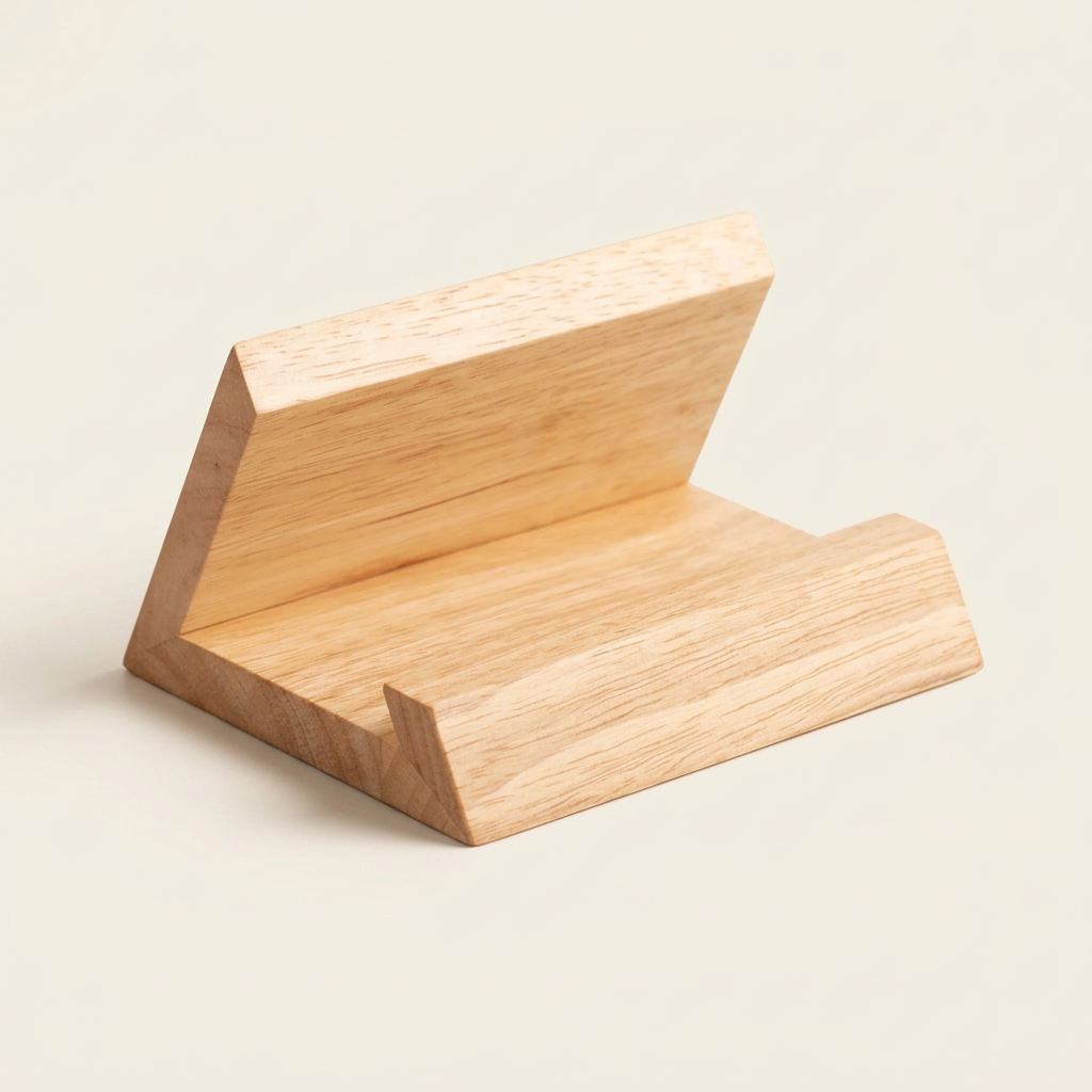 Rubberwood desktop stand on a warm off-white background
