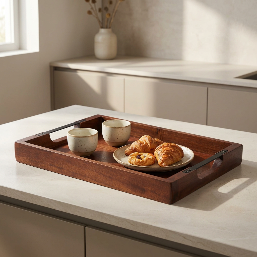 Serving tray styled on a kitchen countertop